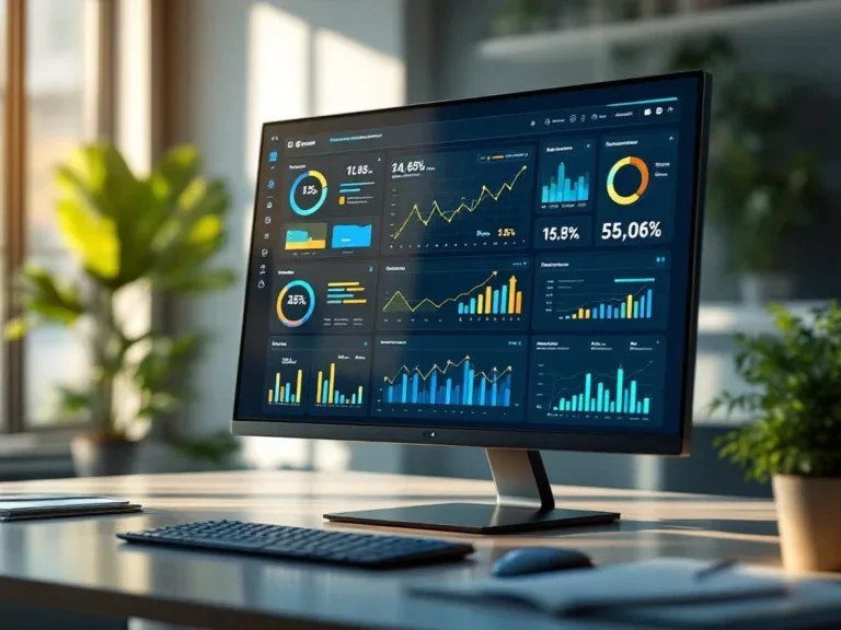 Dashboard op moderne monitor toont kleurrijke datavisualisaties en analytics grafieken voor werkherintegratiestatistieken